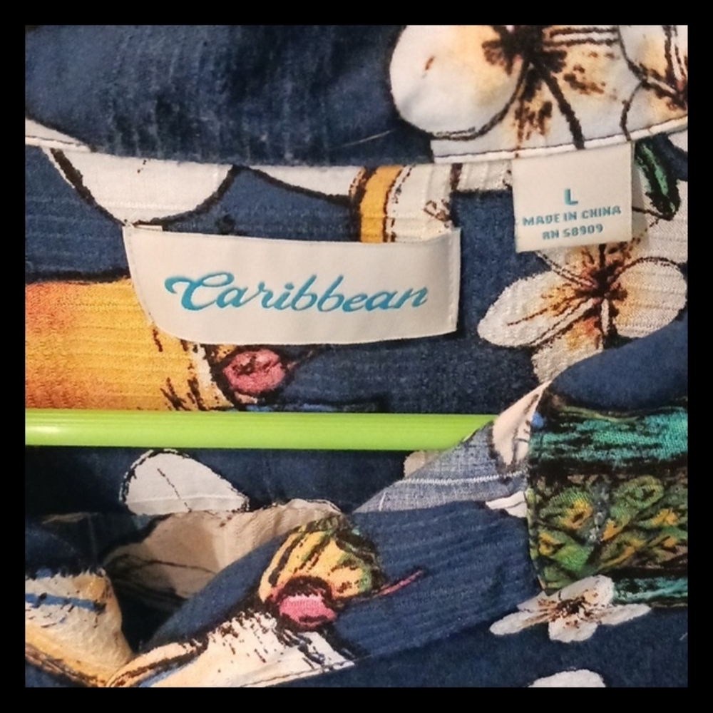 Caribbean Floral Button Down Shirt - Navy and White - Picture 3 of 5